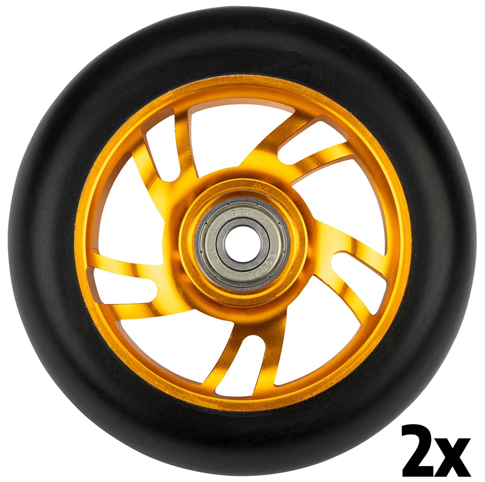 Stuntstep Wielen Set 2 Stuks Spoked Alu 100MM 85A Goud